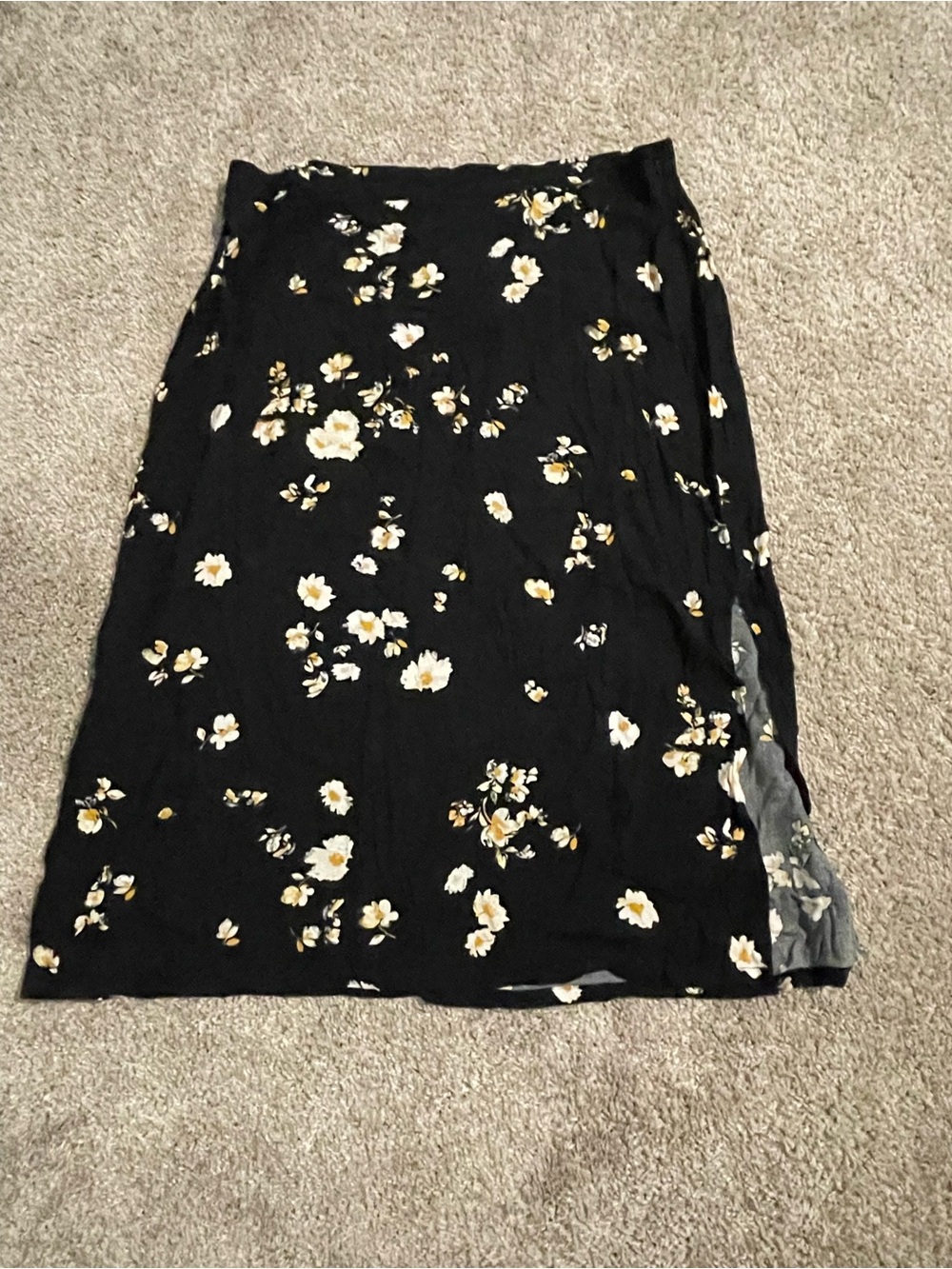 bp Black Midi Skirt with White & Yellow Floral Print